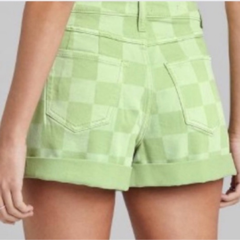 Wild Fable Green Checkered High Rise Mom Shorts - Picture 3 of 6